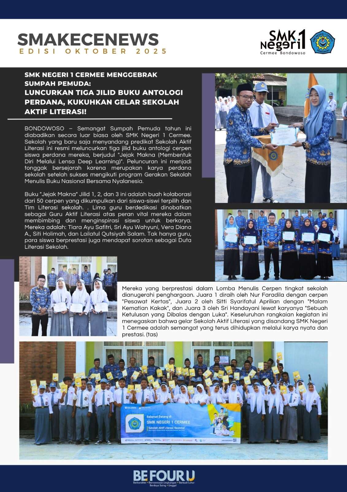 SMK NEGERI 1 CERMEE MENGGEBRAK SUMPAH PEMUDA : LUNCURKAN TIGA JILID BUKU ANTOLOGI  PERDANA, KUKUHKAN GELAR SEKOLAH AKTIF LITERASI